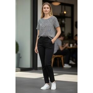 Forever 21 Womens Black White Patterned Short Sleeve Zipper Back Shirt Top